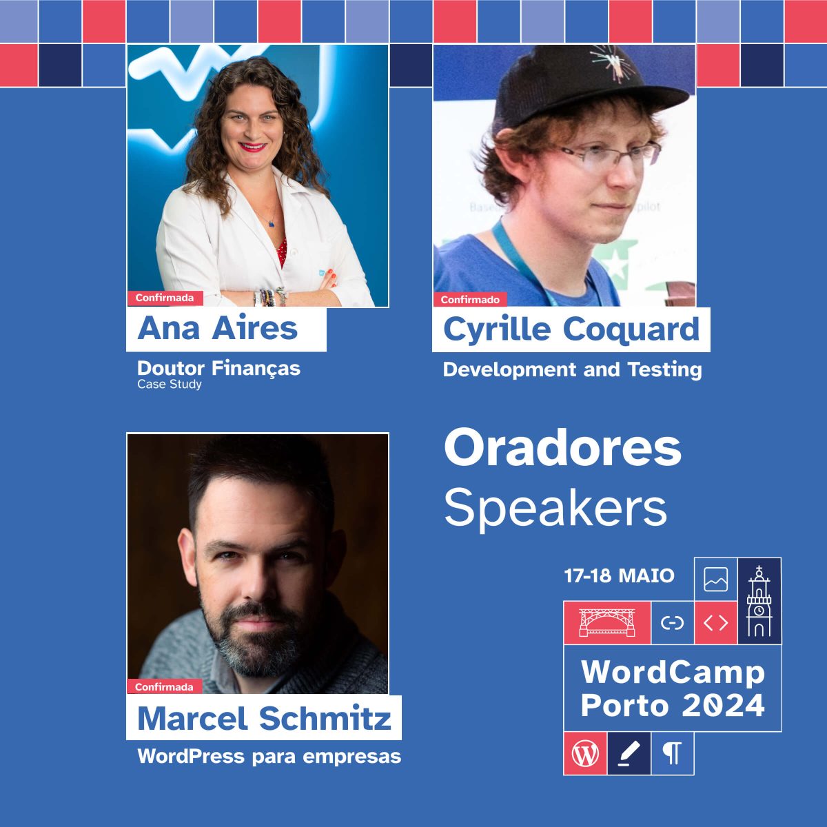 Primeiro grupo de oradores do WordCamp Porto 2024
